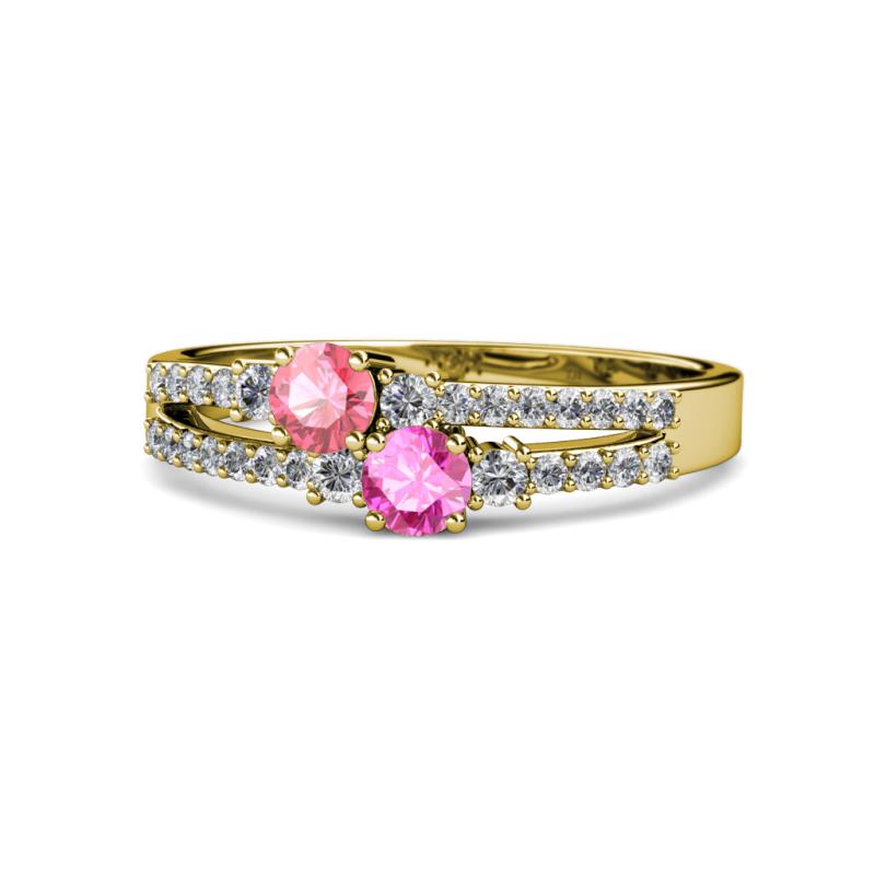 Zaira Pink Tourmaline and Pink Sapphire with Side Diamonds Split Shank Ring 