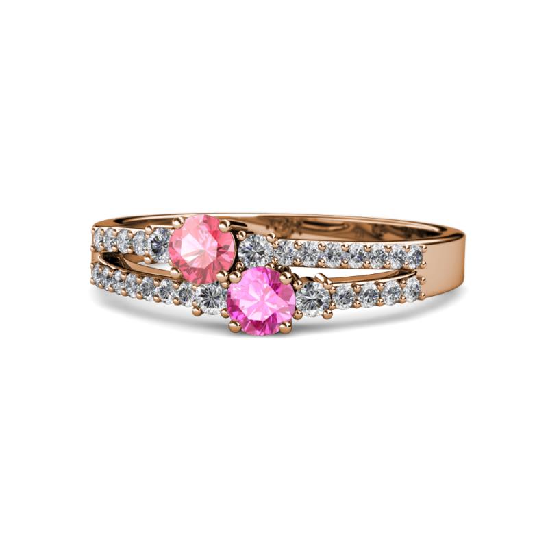 Zaira Pink Tourmaline and Pink Sapphire with Side Diamonds Split Shank Ring 