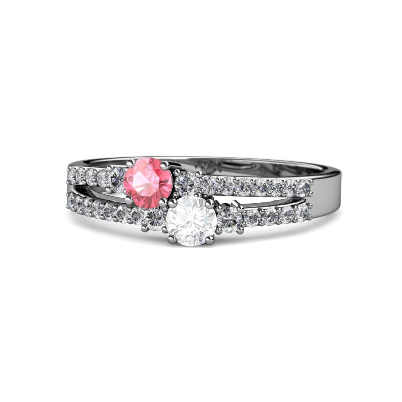 Zaira Pink Tourmaline and White Sapphire with Side Diamonds Split Shank Ring 