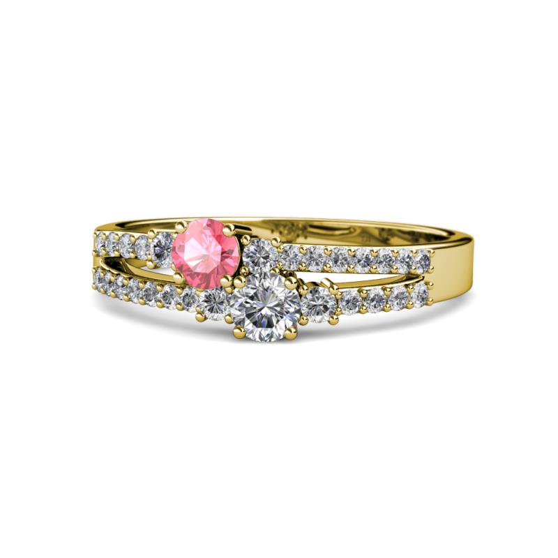 Zaira Pink Tourmaline and Diamond with Side Diamonds Split Shank Ring 