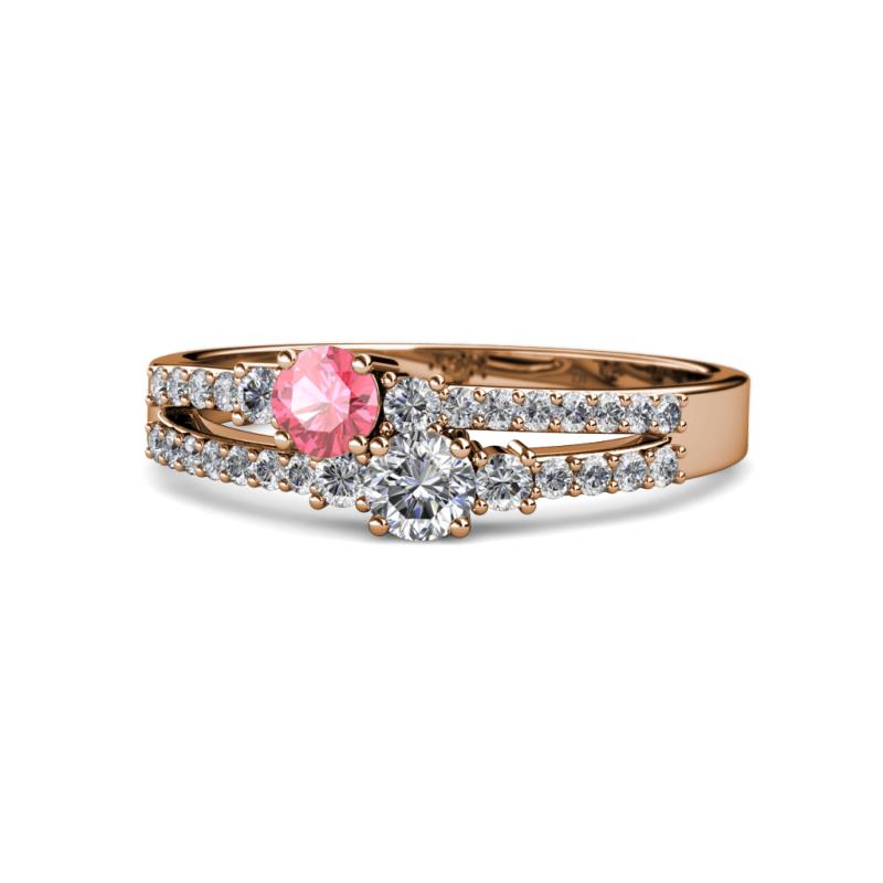 Zaira Pink Tourmaline and Diamond with Side Diamonds Split Shank Ring 