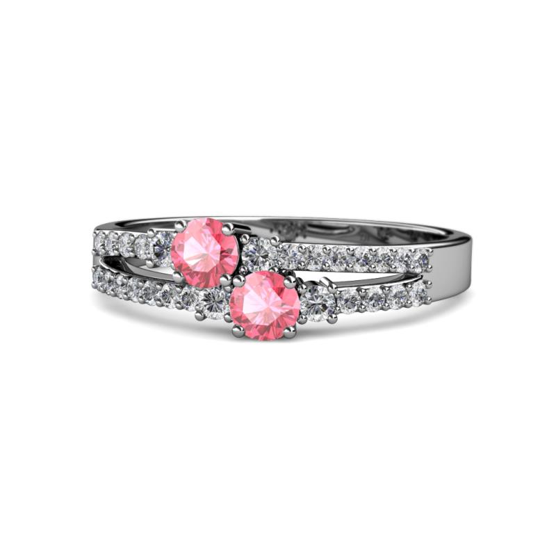 Zaira Pink Tourmaline with Side Diamonds Split Shank Ring 