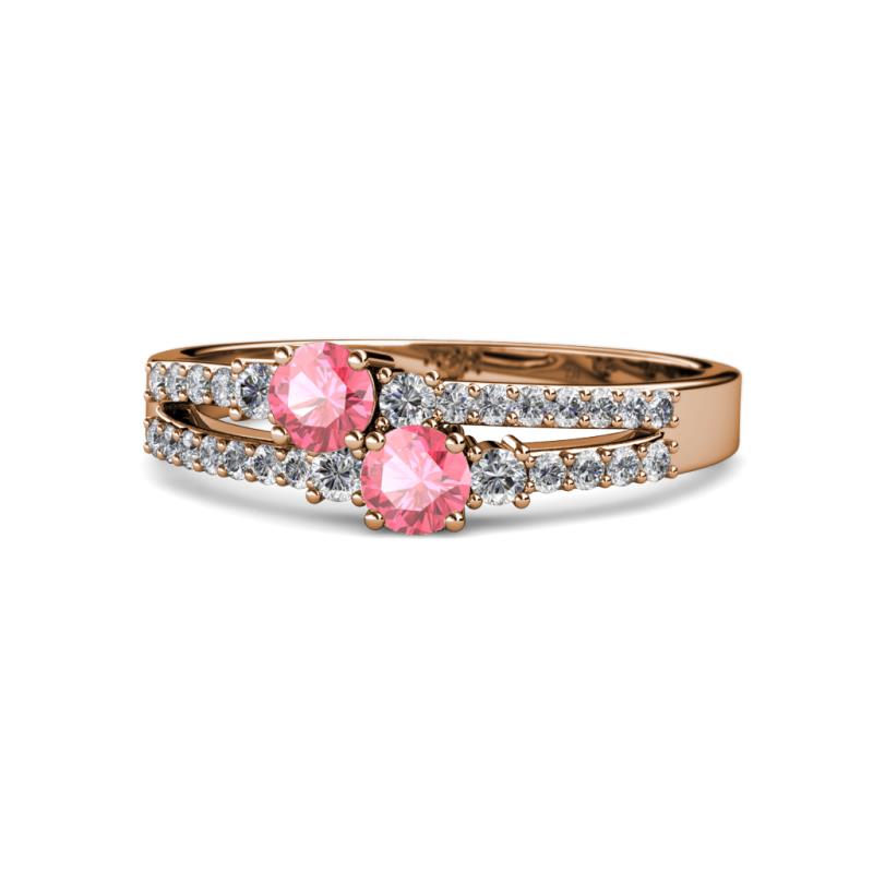 Zaira Pink Tourmaline with Side Diamonds Split Shank Ring 