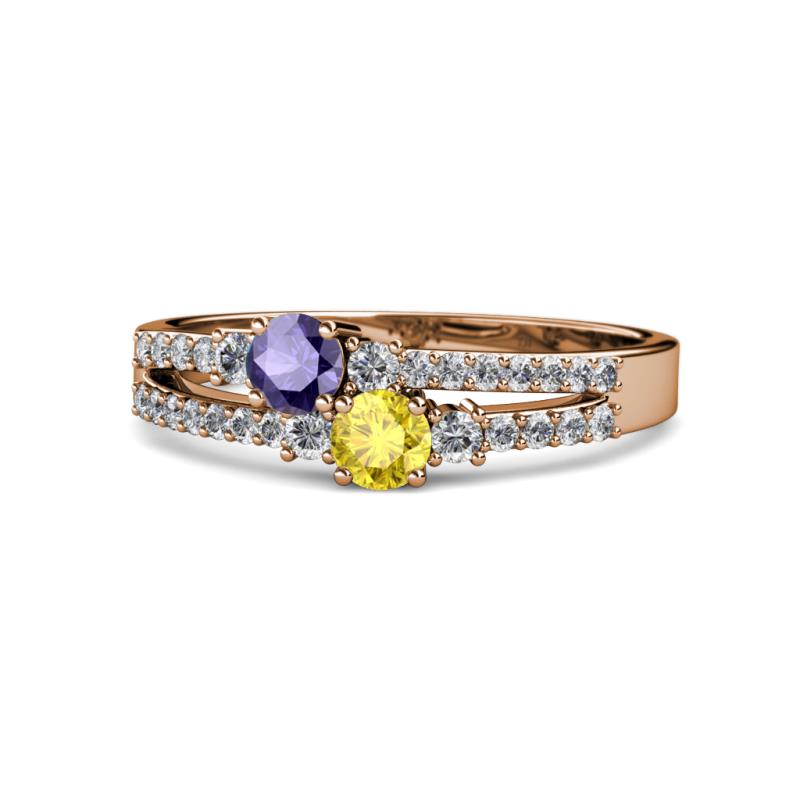 Zaira Iolite and Yellow Sapphire with Side Diamonds Split Shank Ring 