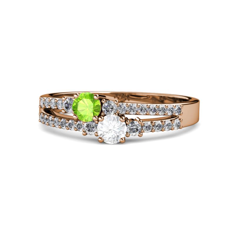 Zaira Peridot and White Sapphire with Side Diamonds Split Shank Ring 