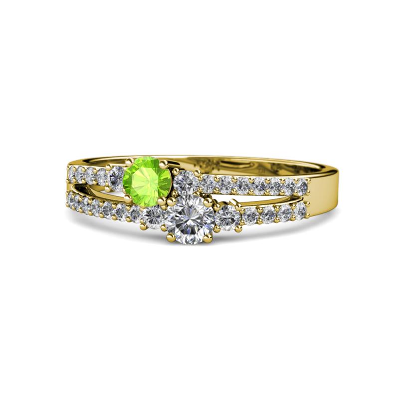 Zaira Peridot and Diamond with Side Diamonds Split Shank Ring 