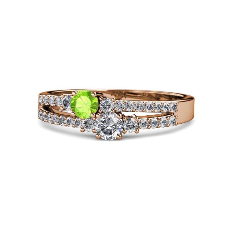 Zaira Peridot and Diamond with Side Diamonds Split Shank Ring 