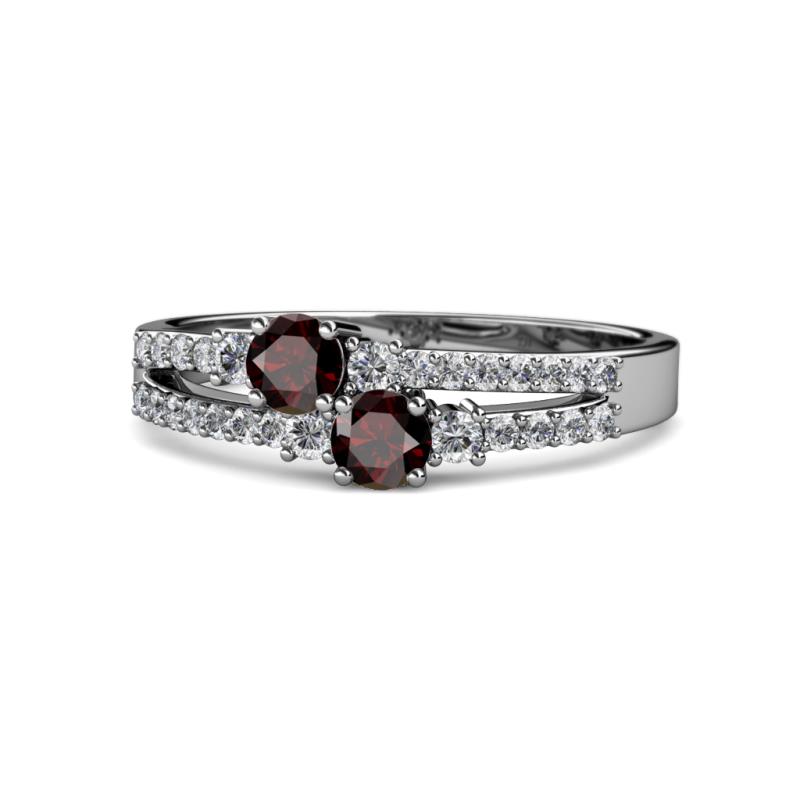 Zaira Red Garnet with Side Diamonds Split Shank Ring 
