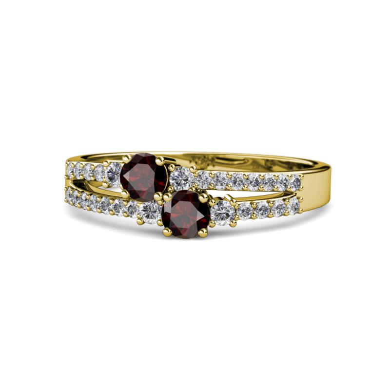 Zaira Red Garnet with Side Diamonds Split Shank Ring 