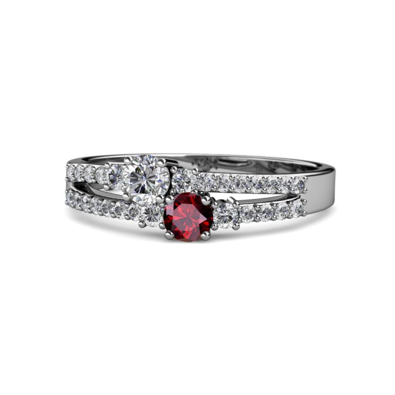 Zaira Diamond and Ruby with Side Diamonds Split Shank Ring 