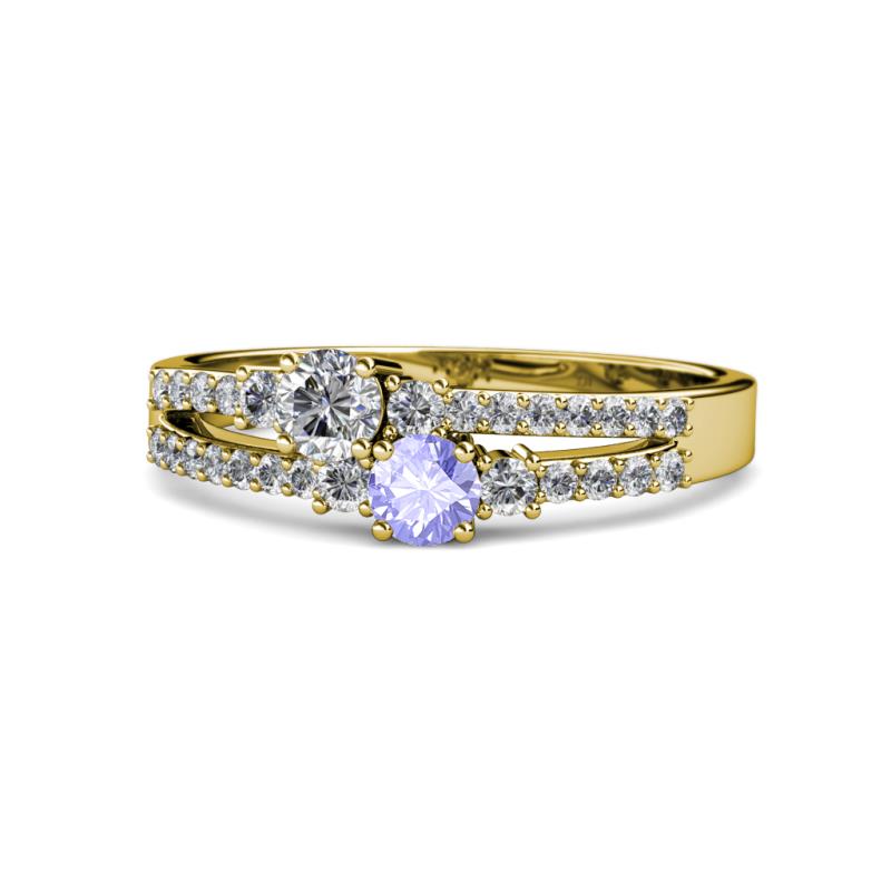 Zaira Diamond and Tanzanite with Side Diamonds Split Shank Ring 