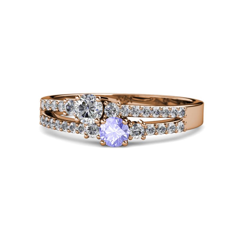 Zaira Diamond and Tanzanite with Side Diamonds Split Shank Ring 