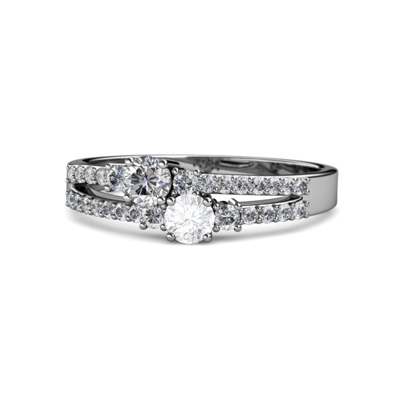 Zaira Diamond and White Sapphire with Side Diamonds Split Shank Ring 