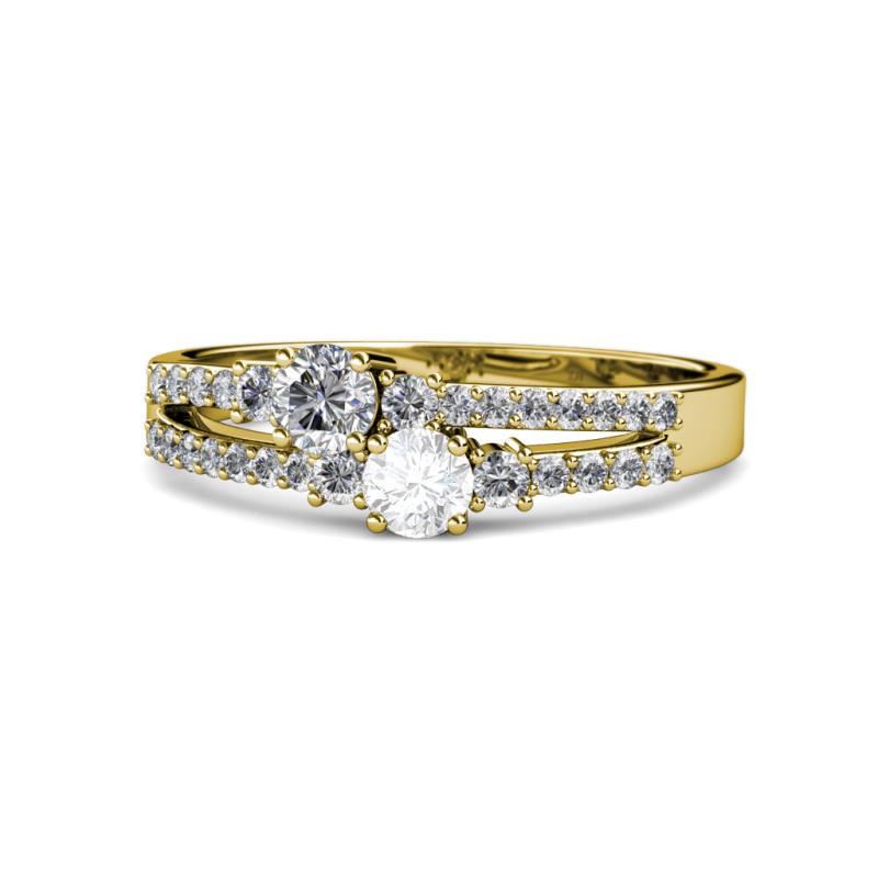 Zaira Diamond and White Sapphire with Side Diamonds Split Shank Ring 