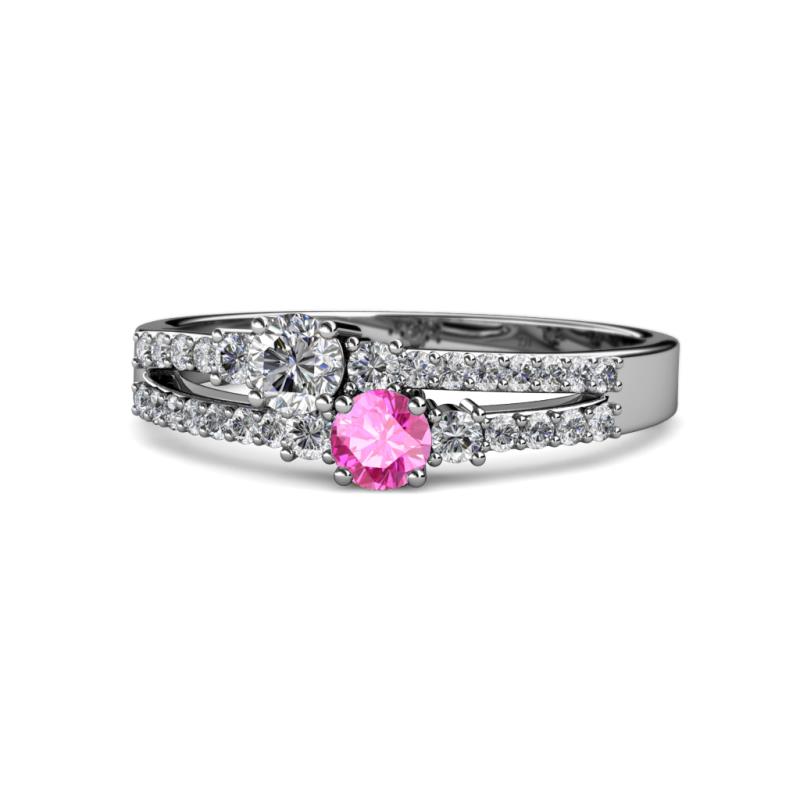 Zaira Diamond and Pink Sapphire with Side Diamonds Split Shank Ring 