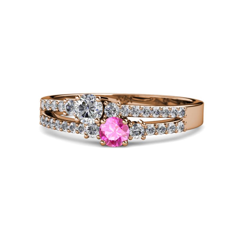 Zaira Diamond and Pink Sapphire with Side Diamonds Split Shank Ring 