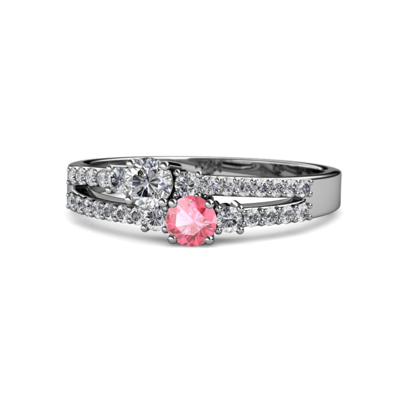 Zaira Diamond and Pink Tourmaline with Side Diamonds Split Shank Ring 