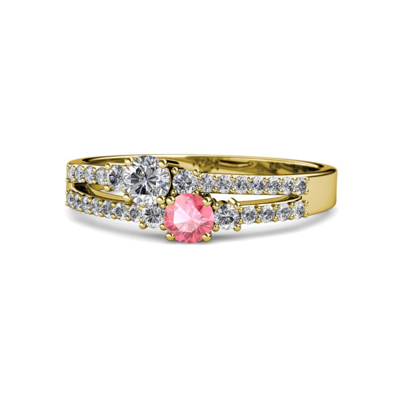 Zaira Diamond and Pink Tourmaline with Side Diamonds Split Shank Ring 