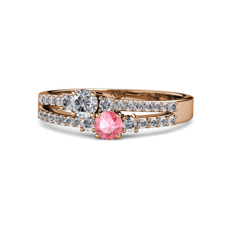 Zaira Diamond and Pink Tourmaline with Side Diamonds Split Shank Ring 