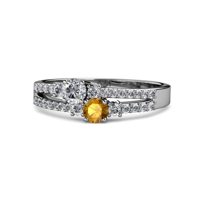 Zaira Diamond and Citrine with Side Diamonds Split Shank Ring 