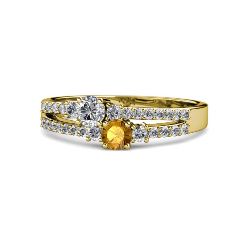 Zaira Diamond and Citrine with Side Diamonds Split Shank Ring 