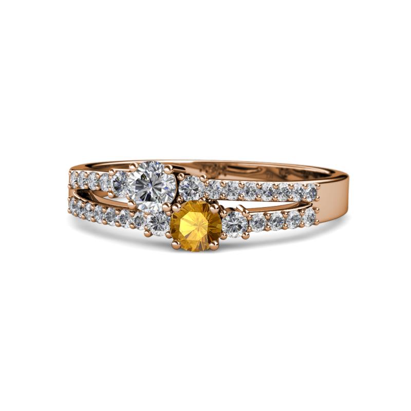 Zaira Diamond and Citrine with Side Diamonds Split Shank Ring 