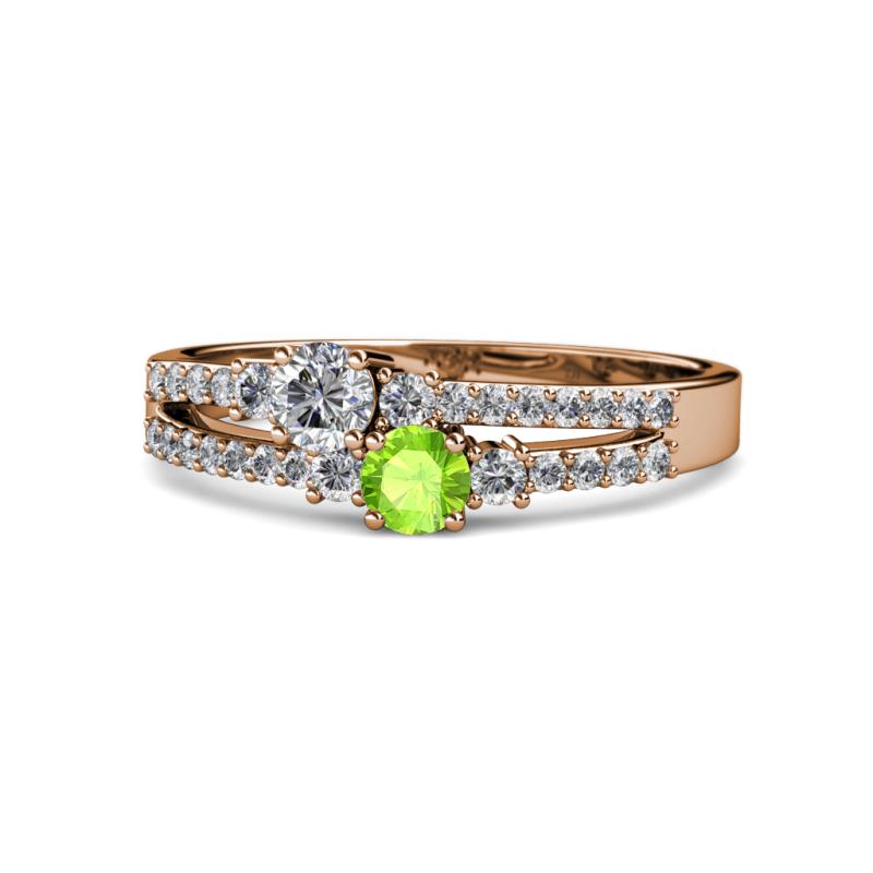 Zaira Diamond and Peridot with Side Diamonds Split Shank Ring 