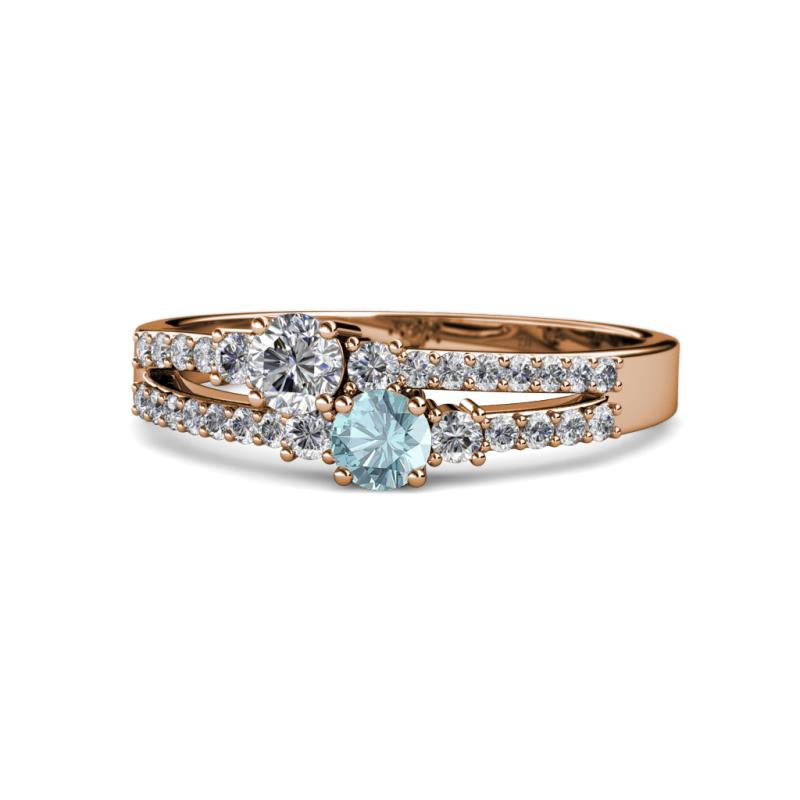Zaira Diamond and Aquamarine with Side Diamonds Split Shank Ring 