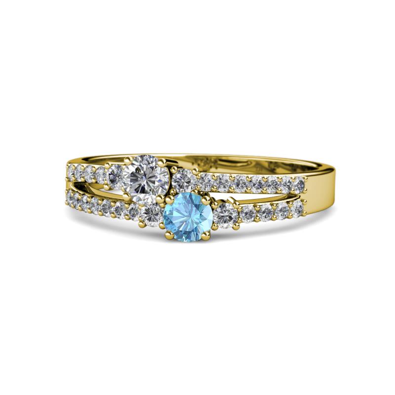 Zaira Diamond and Blue Topaz with Side Diamonds Split Shank Ring 