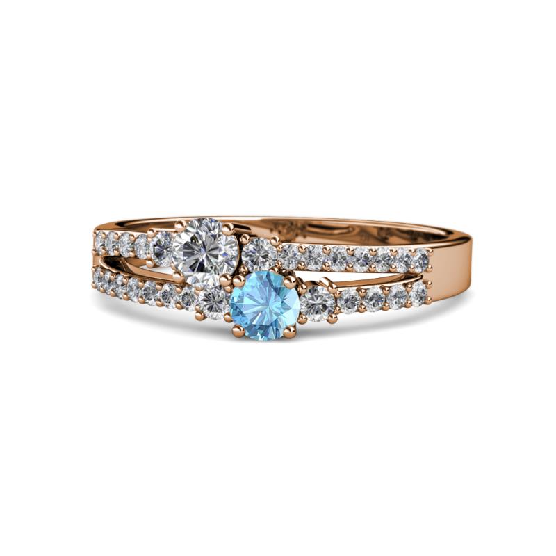 Zaira Diamond and Blue Topaz with Side Diamonds Split Shank Ring 