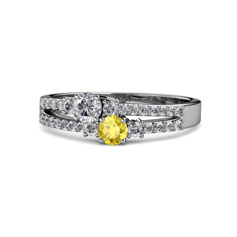 Zaira Diamond and Yellow Sapphire with Side Diamonds Split Shank Ring 