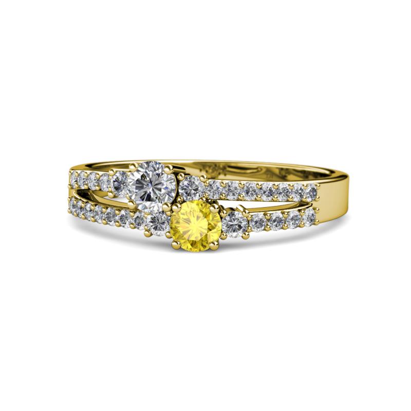 Zaira Diamond and Yellow Sapphire with Side Diamonds Split Shank Ring 