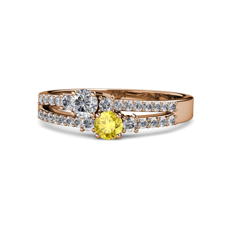 Zaira Diamond and Yellow Sapphire with Side Diamonds Split Shank Ring 