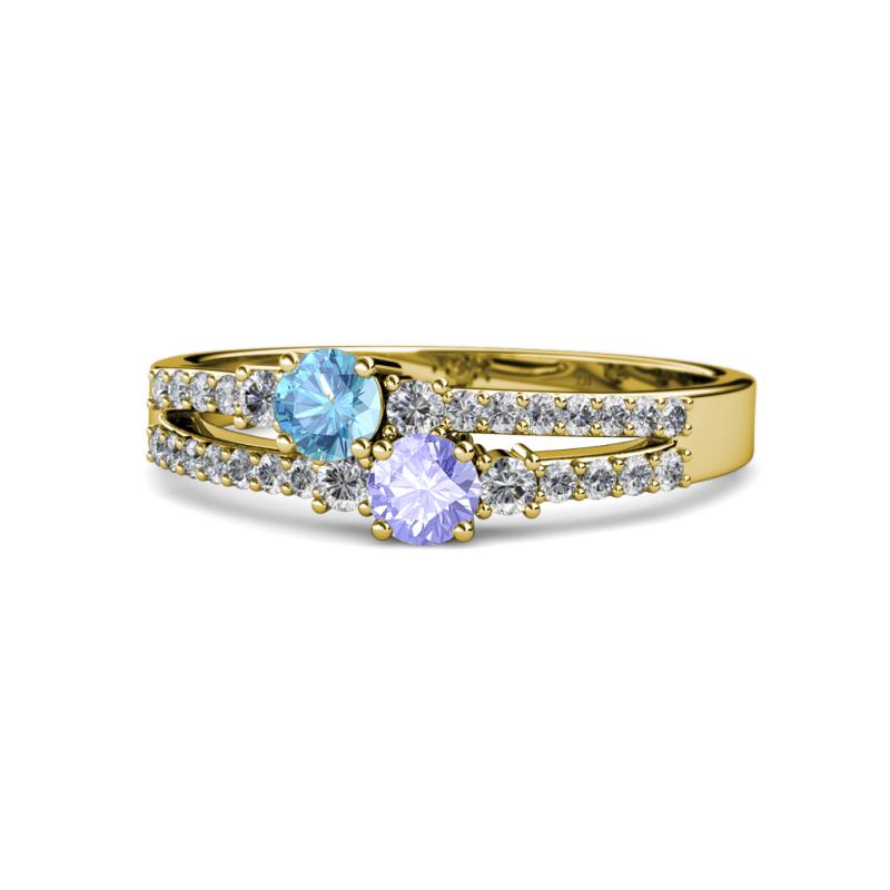 Zaira Blue Topaz and Tanzanite with Side Diamonds Split Shank Ring 