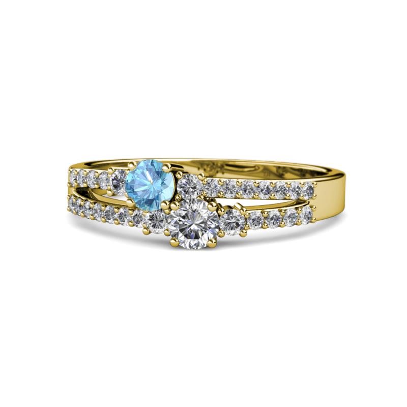 Zaira Blue Topaz and Diamond with Side Diamonds Split Shank Ring 