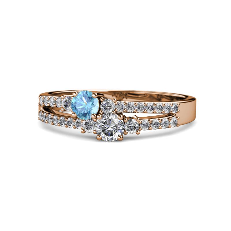 Zaira Blue Topaz and Diamond with Side Diamonds Split Shank Ring 