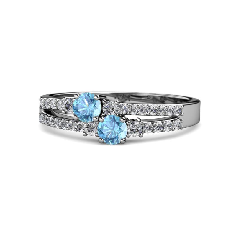 Zaira Blue Topaz with Side Diamonds Split Shank Ring 