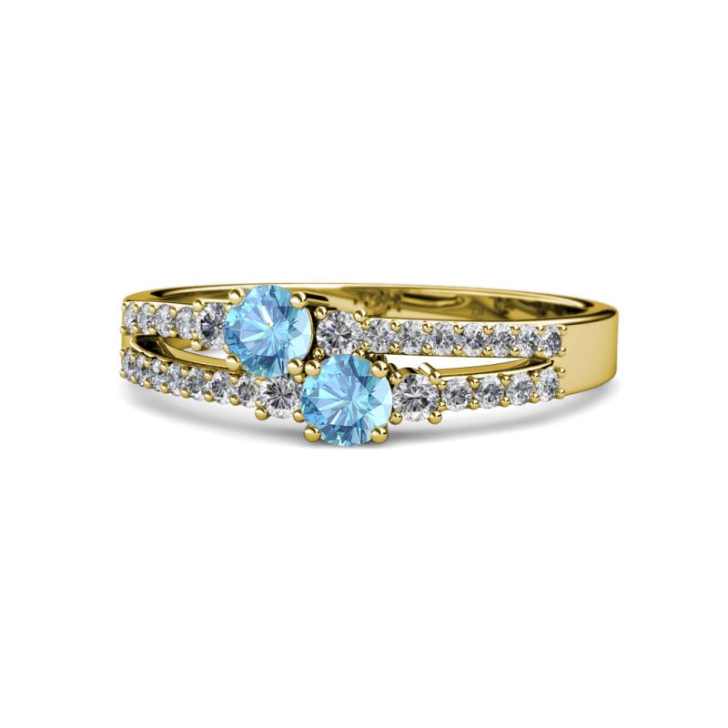 Zaira Blue Topaz with Side Diamonds Split Shank Ring 