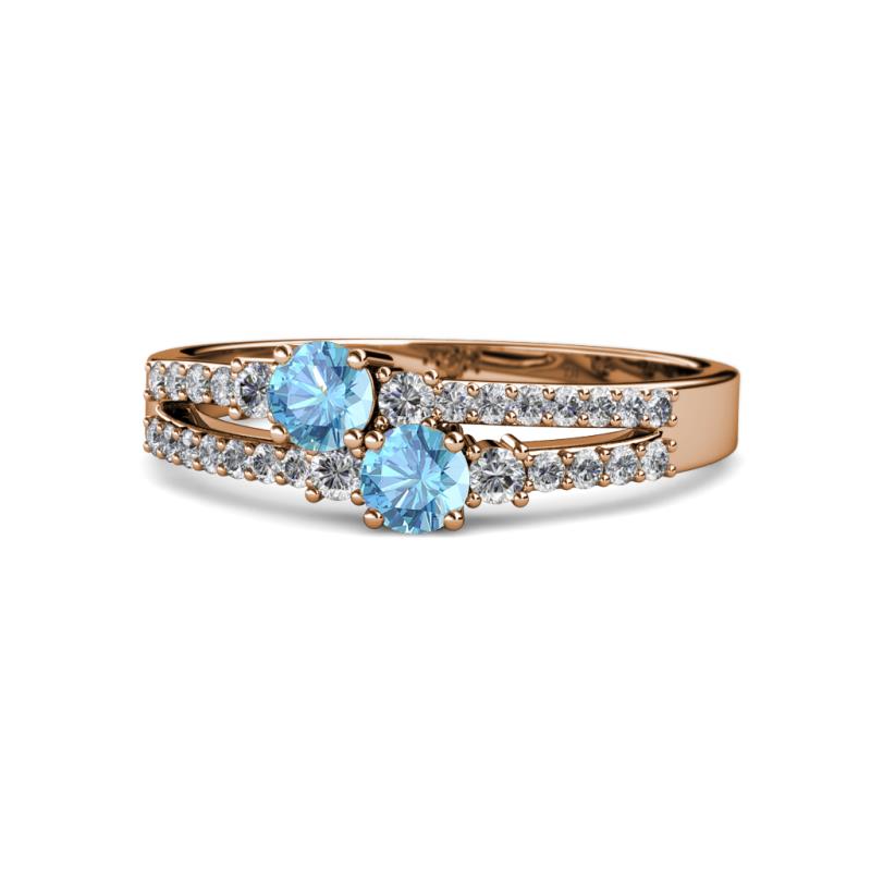 Zaira Blue Topaz with Side Diamonds Split Shank Ring 