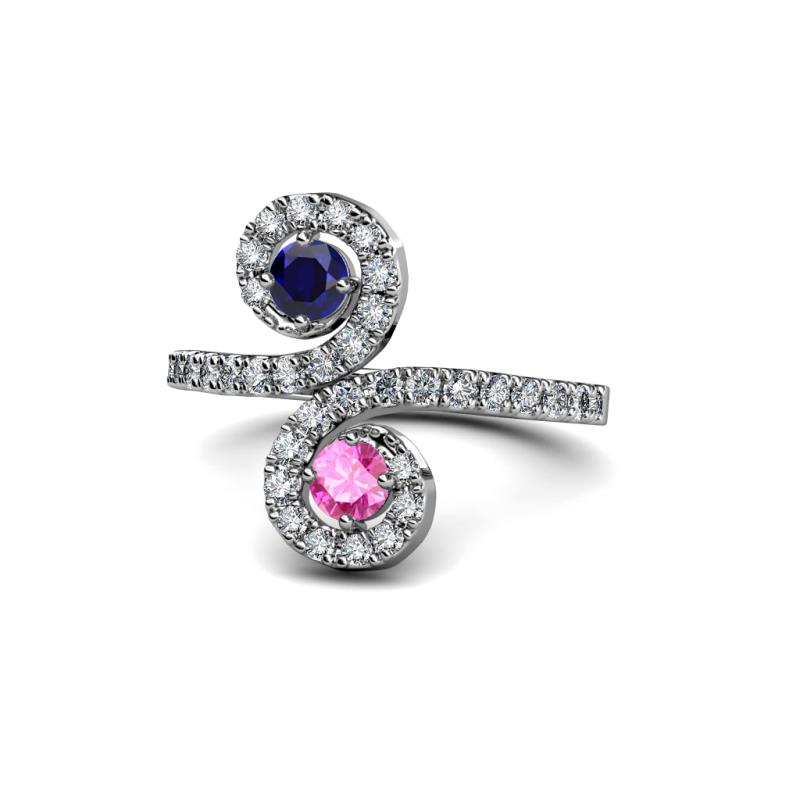 Raene Blue and Pink Sapphire with Side Diamonds Bypass Ring 