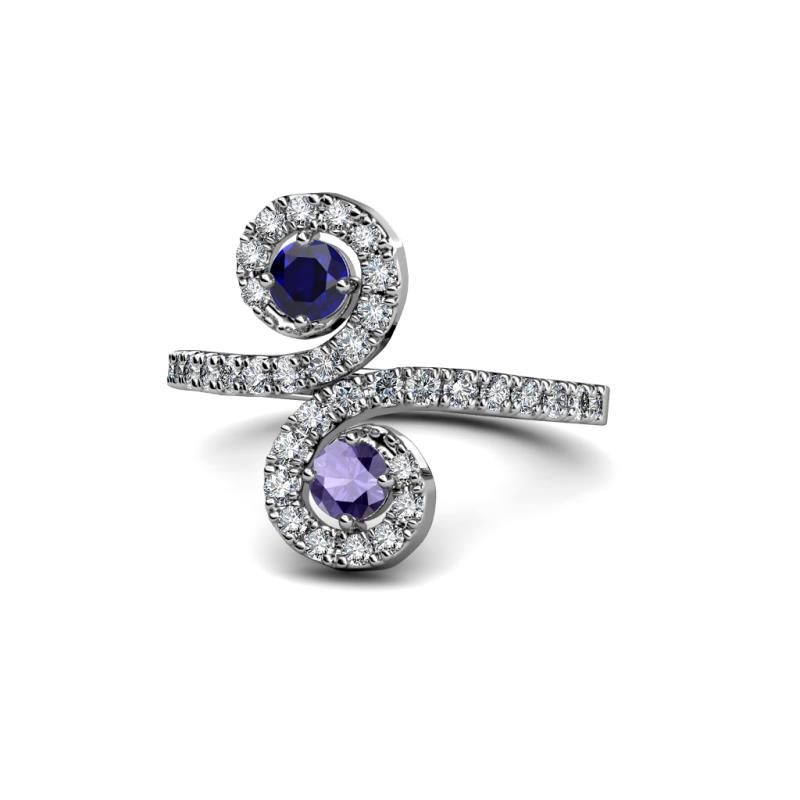 Raene Blue Sapphire and Iolite with Side Diamonds Bypass Ring 