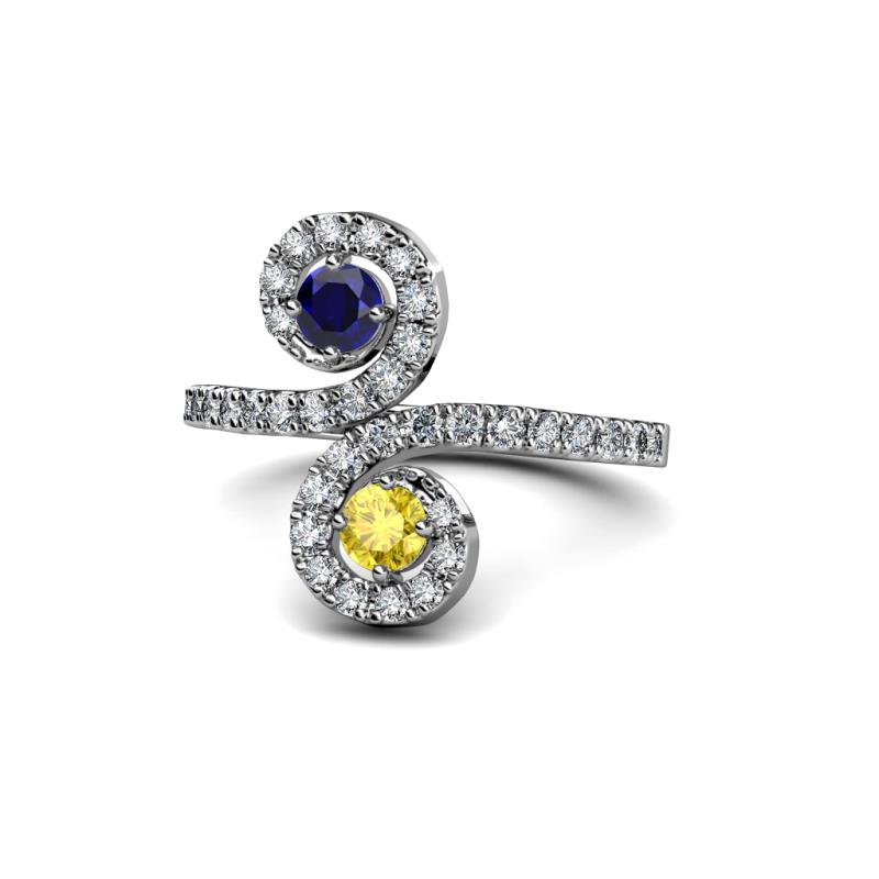 Raene Blue and Yellow Sapphire with Side Diamonds Bypass Ring 