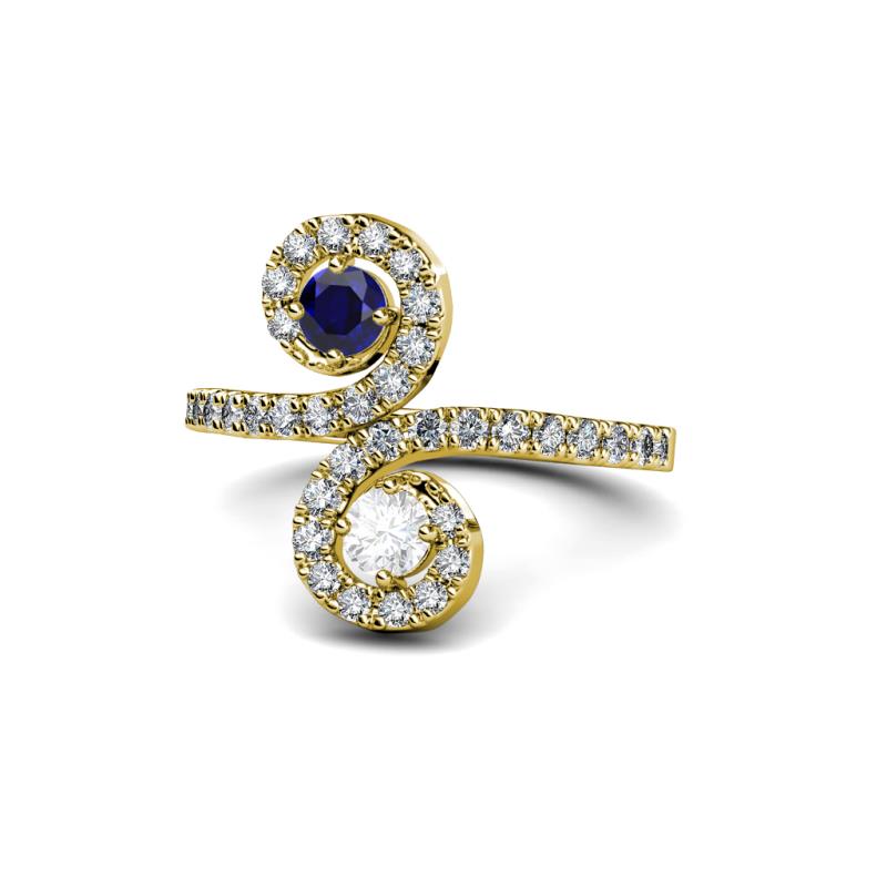 Raene Blue and White Sapphire with Side Diamonds Bypass Ring 