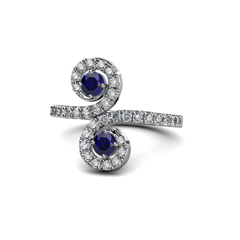 Raene Blue Sapphire with Side Diamonds Bypass Ring 