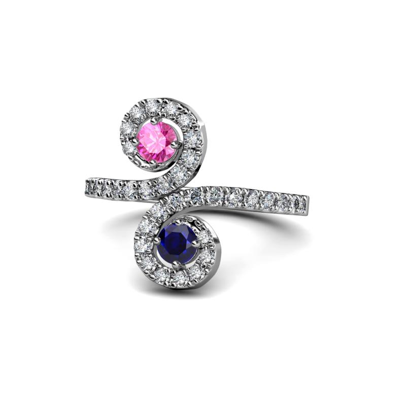 Raene Pink and Blue Sapphire with Side Diamonds Bypass Ring 