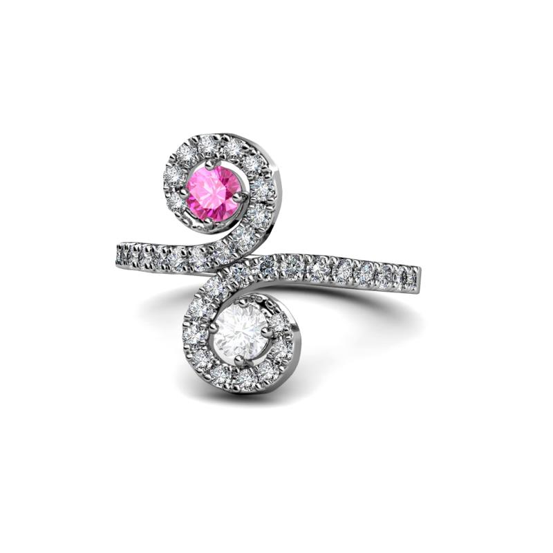 Raene Pink and White Sapphire with Side Diamonds Bypass Ring 