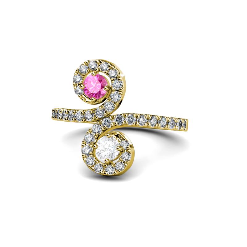 Raene Pink and White Sapphire with Side Diamonds Bypass Ring 