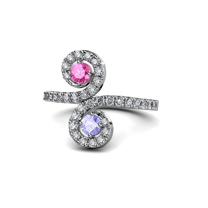 Raene Pink Sapphire and Tanzanite with Side Diamonds Bypass Ring 