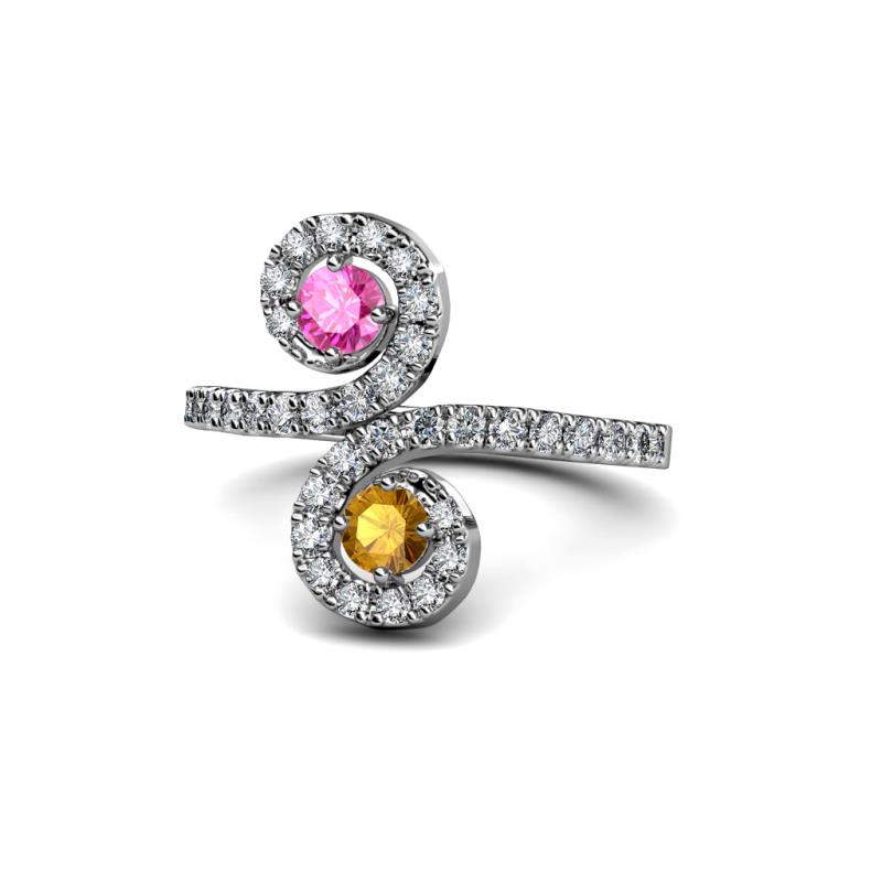 Raene Pink Sapphire and Citrine with Side Diamonds Bypass Ring 