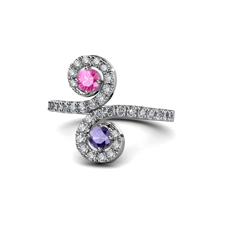 Raene Pink Sapphire and Iolite with Side Diamonds Bypass Ring 